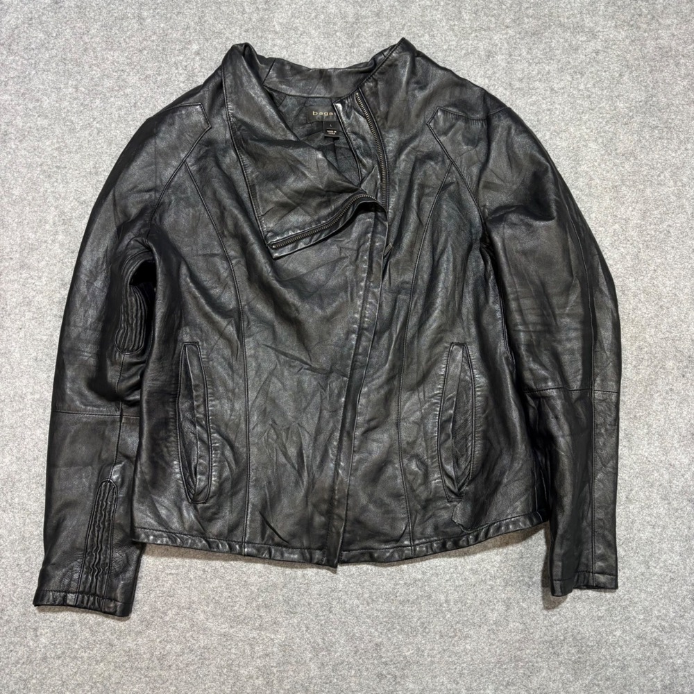 Bagatelle Black Genuine Leather Asymmetrical Zip Jacket Large 60426